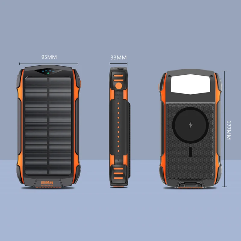 4Smarts Rugged TitanPack UltiMag 20.000 mAh solcelle powerbank, 18W PD & QC, Orange