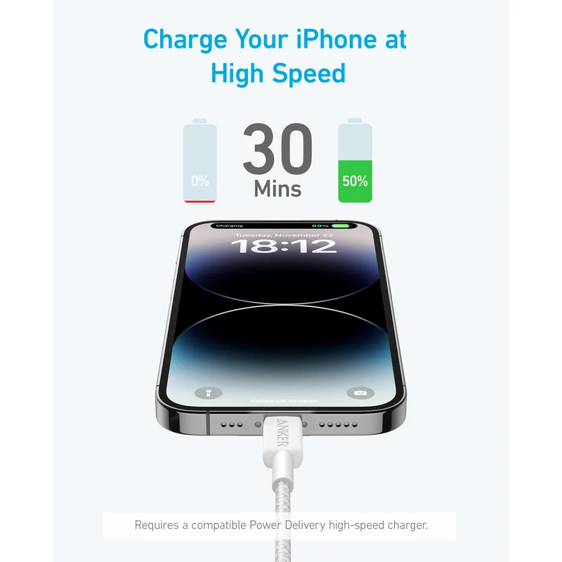 Anker 322 USB-C to Lightning Cable 1.8m, White