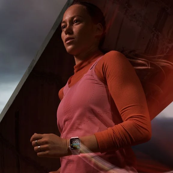 Apple Watch Series 9, 45mm M/L, Silver Aluminum Case with Blue Sport Band