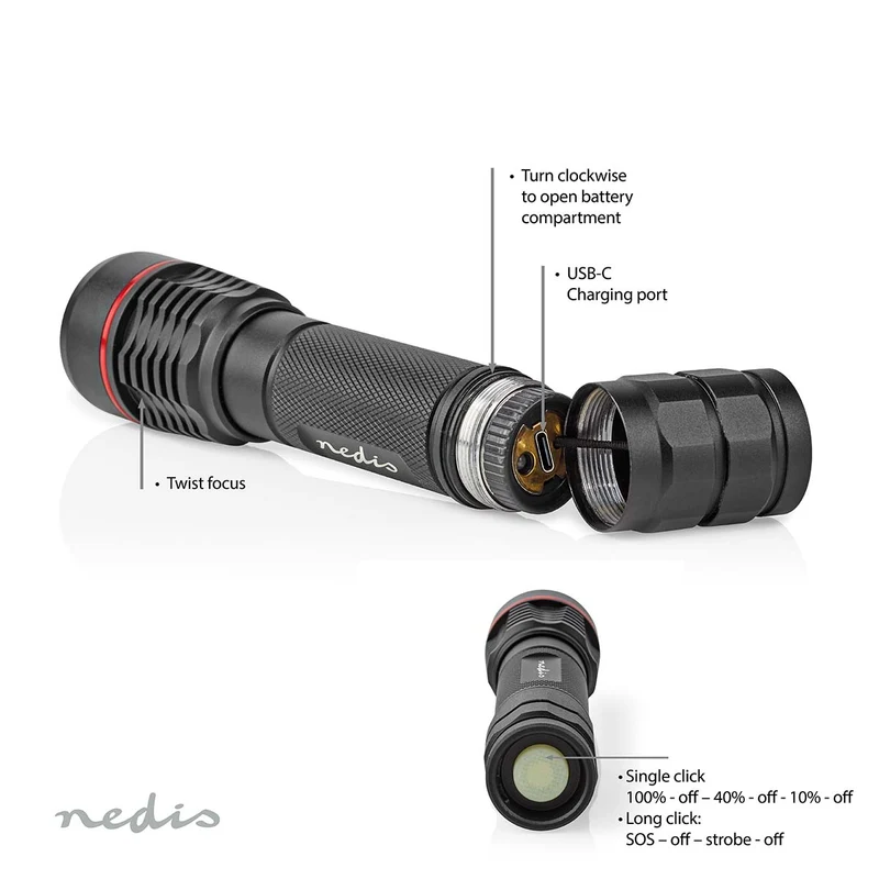 LED-Zaklamp Batterij Gevoed - 3.7 V DC - 10W