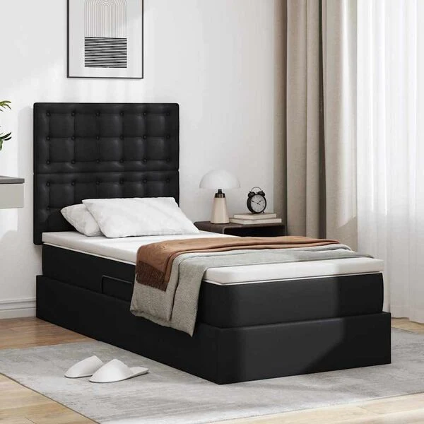 vidaXL Storage Bed with Mattress Black 90 x 190 cm, Faux Leather