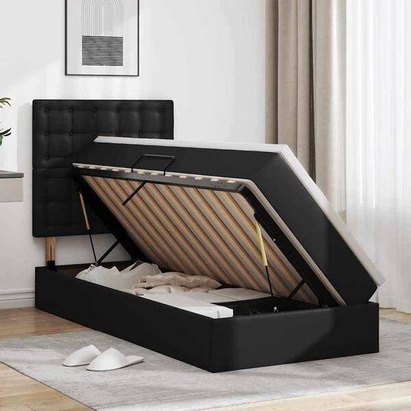 vidaXL Storage Bed with Mattress Black 90 x 190 cm, Faux Leather