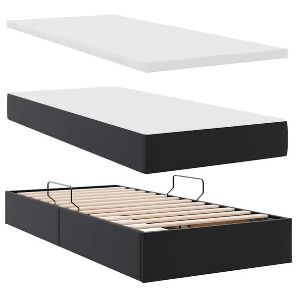 vidaXL Storage Bed with Mattress Black 90 x 190 cm, Faux Leather