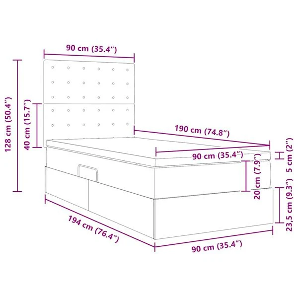 vidaXL Storage Bed with Mattress Black 90 x 190 cm, Faux Leather
