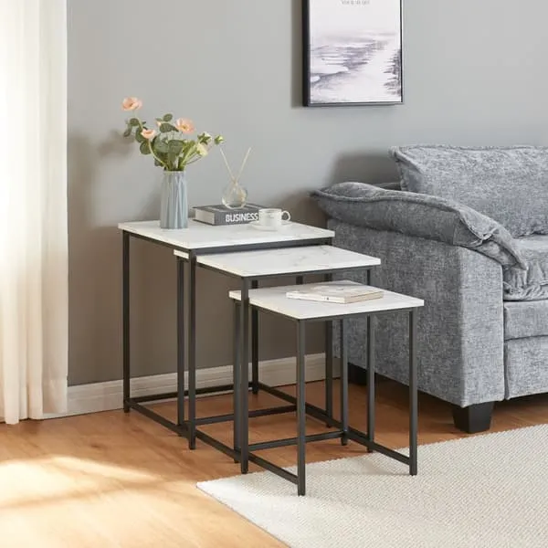 Trollhättan Nesting Tables Set of 3, Marble Pattern Metal