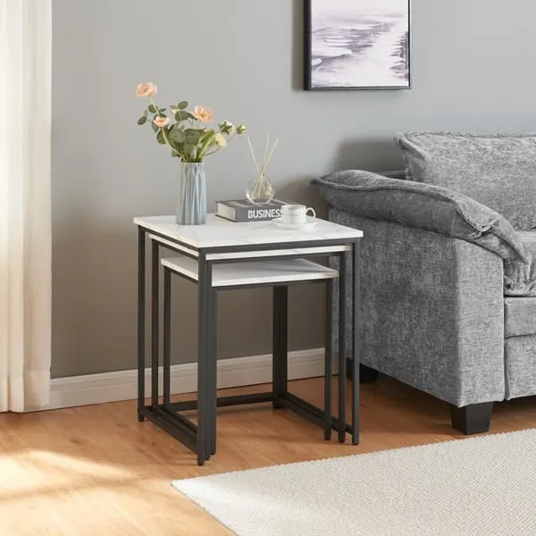 Trollhättan Nesting Tables Set of 3, Marble Pattern Metal