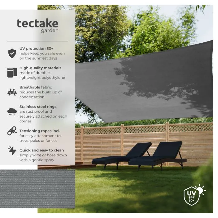 Tectake Shade Sail, Grey, 5.4 x 5.4 m