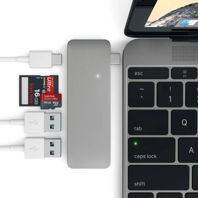 Satechi USB-C Pass Through USB Hub, 3-i-1, Space Grey