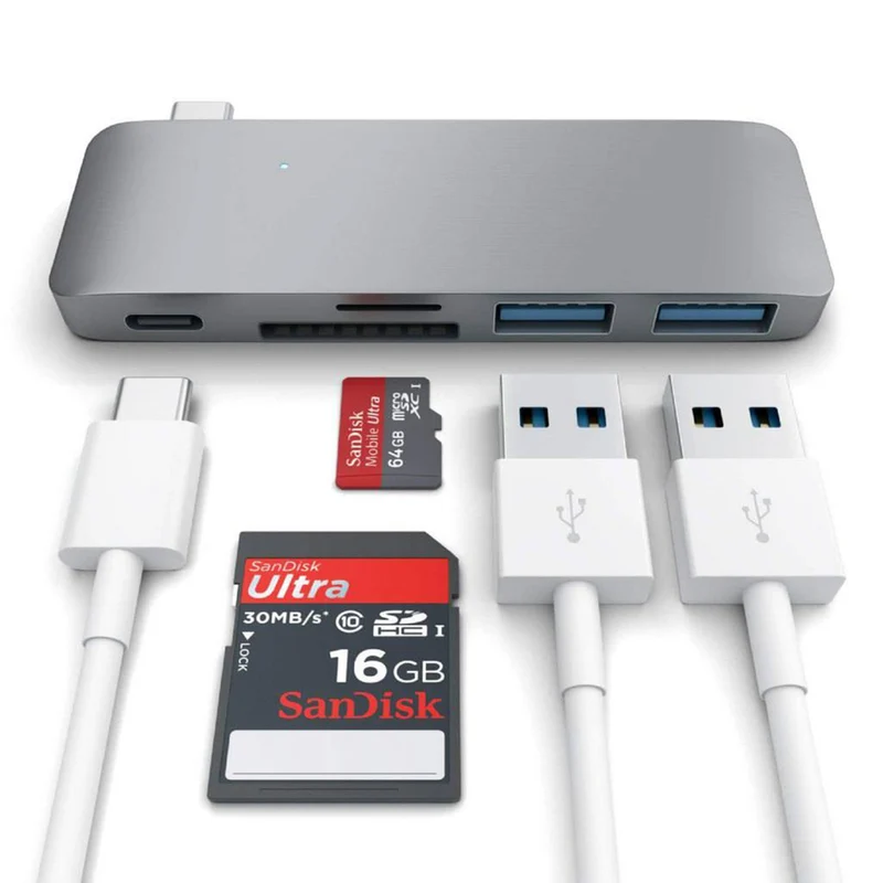Satechi USB-C Pass Through USB Hub, 3-i-1, Space Grey