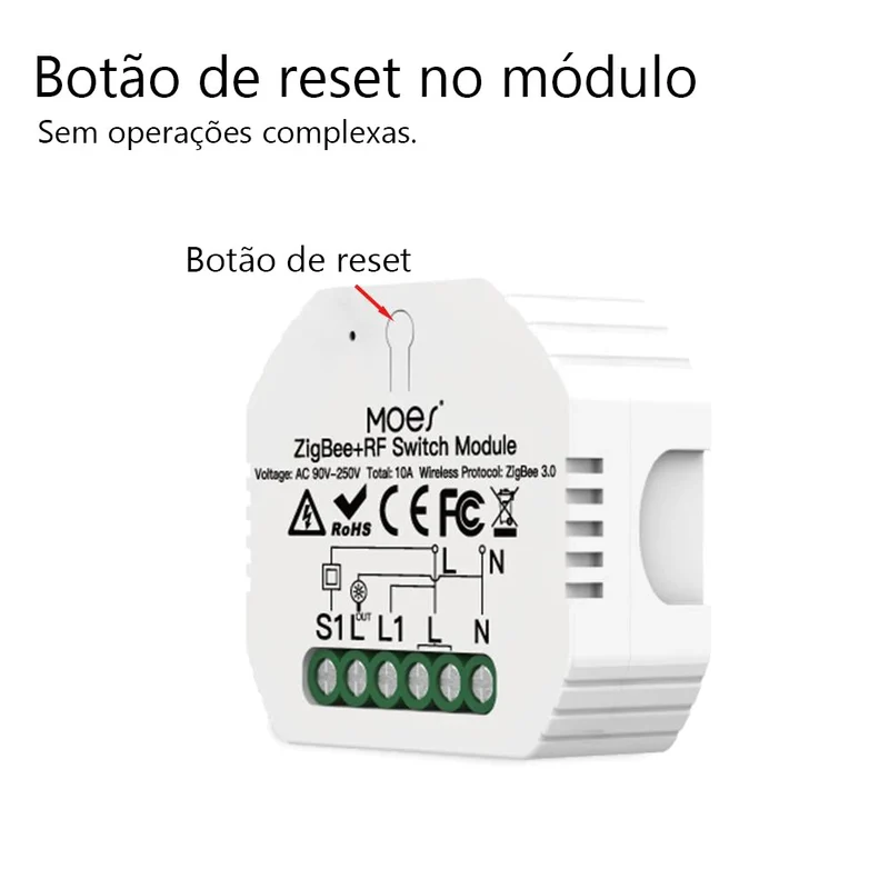 Moes Módulo Interruptor de Luz Inteligente 1 canal - Smart Zigbee + RF433