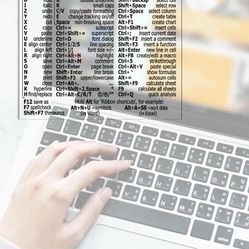 Autocolante de Atalhos para Windows c/ Word e Excel