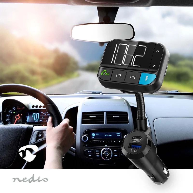 FM-Audiotransmitter voor Auto Zwanenhals - Handenvrij bellen / Luidsprekerfunctie - 2.00"