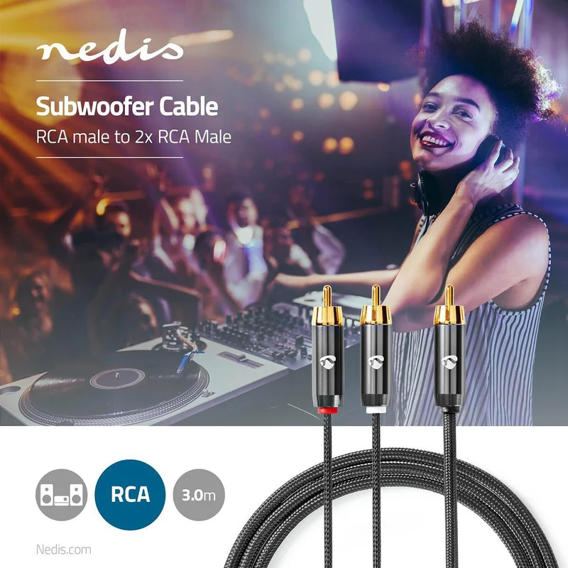 Subwoofer-Kabel RCA Male - 2x RCA Male - Verguld