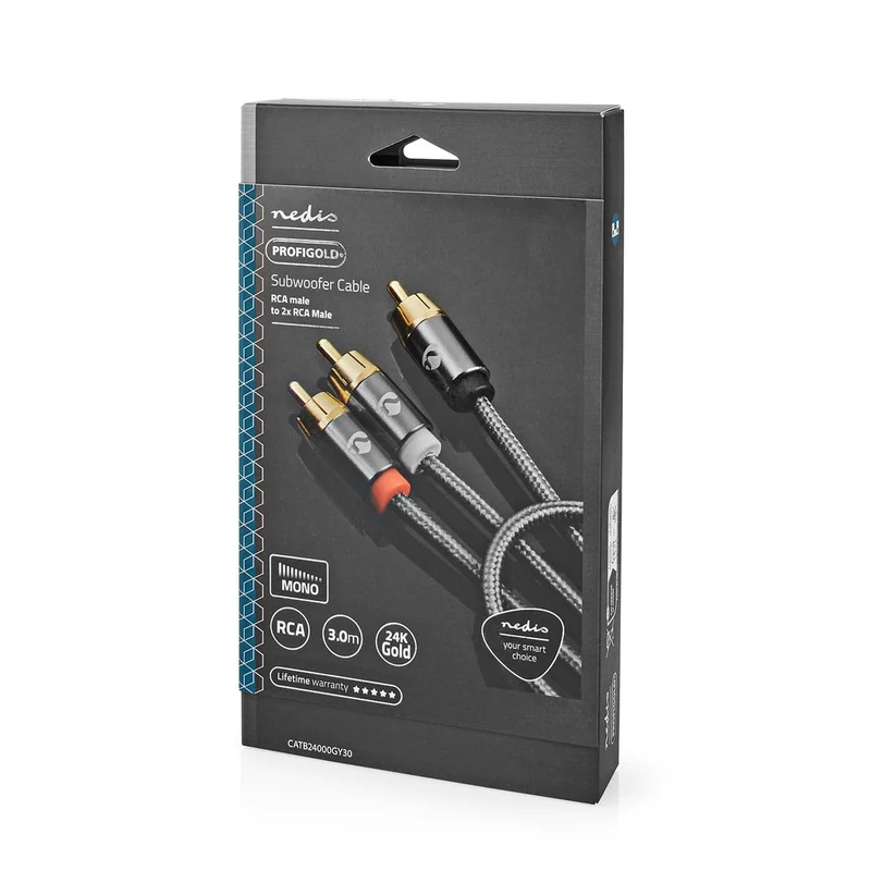 Subwoofer-Kabel RCA Male - 2x RCA Male - Verguld