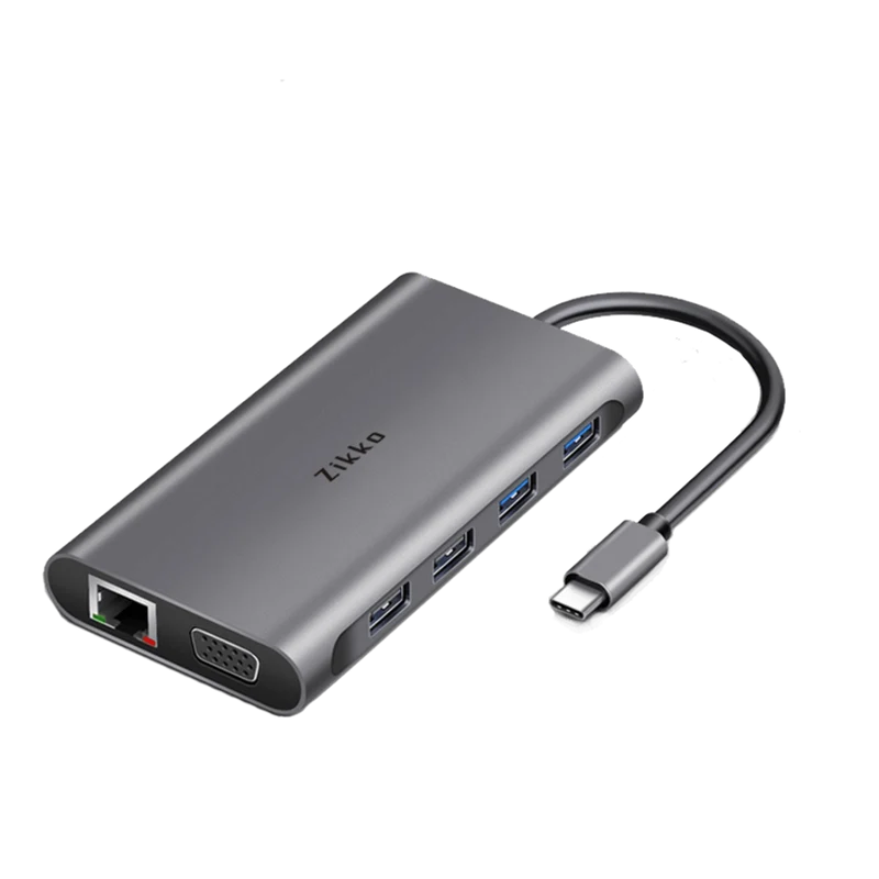 Zikko USB-C 11-i1 Hub med HDMI 4xUSB VGA SD kort og ethernet