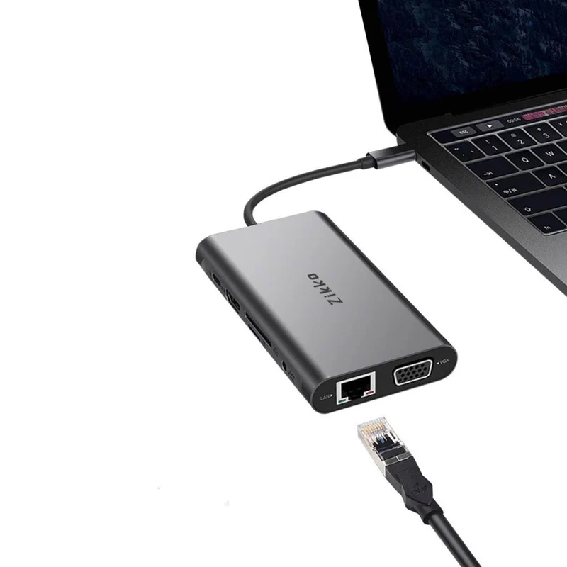 Zikko USB-C 11-i1 Hub med HDMI 4xUSB VGA SD kort og ethernet