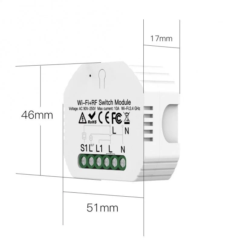 Moes Módulo Interruptor de 1 Canal - Smart WiFi + RF433
