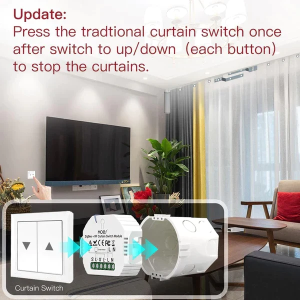 Moes Módulo Interruptor de Estores / persiana / cortina - Smart Zigbee + RF433