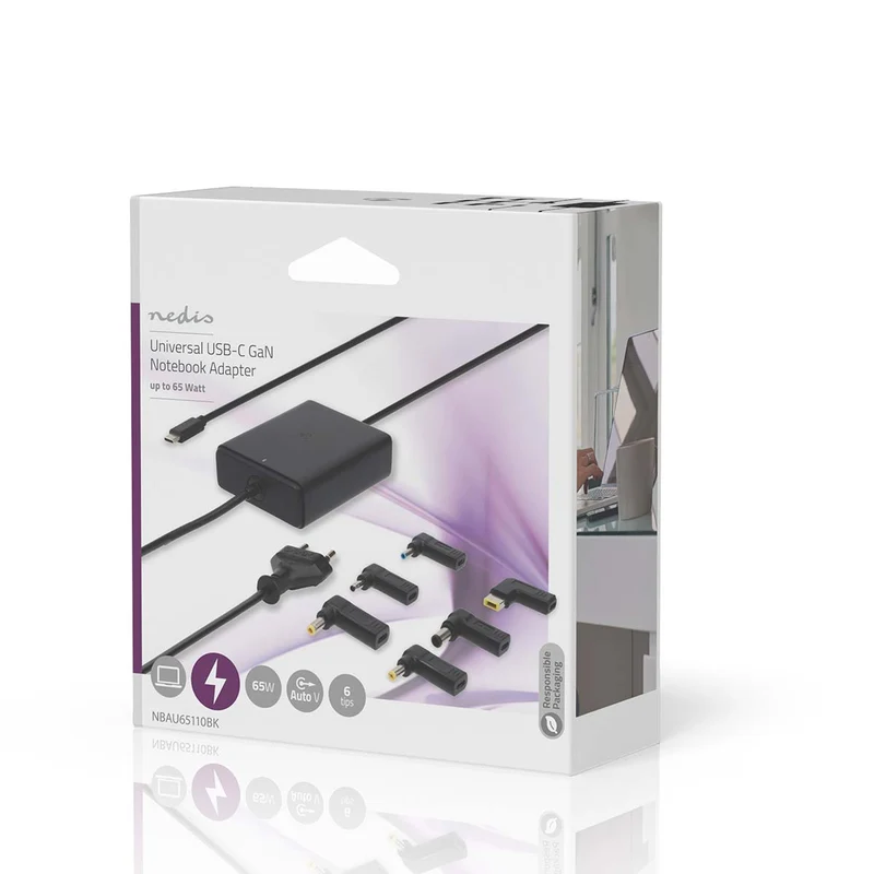 Notebook-Adapter GaN - 65W - 5 / 9 / 12 / 15 / 20 V DC