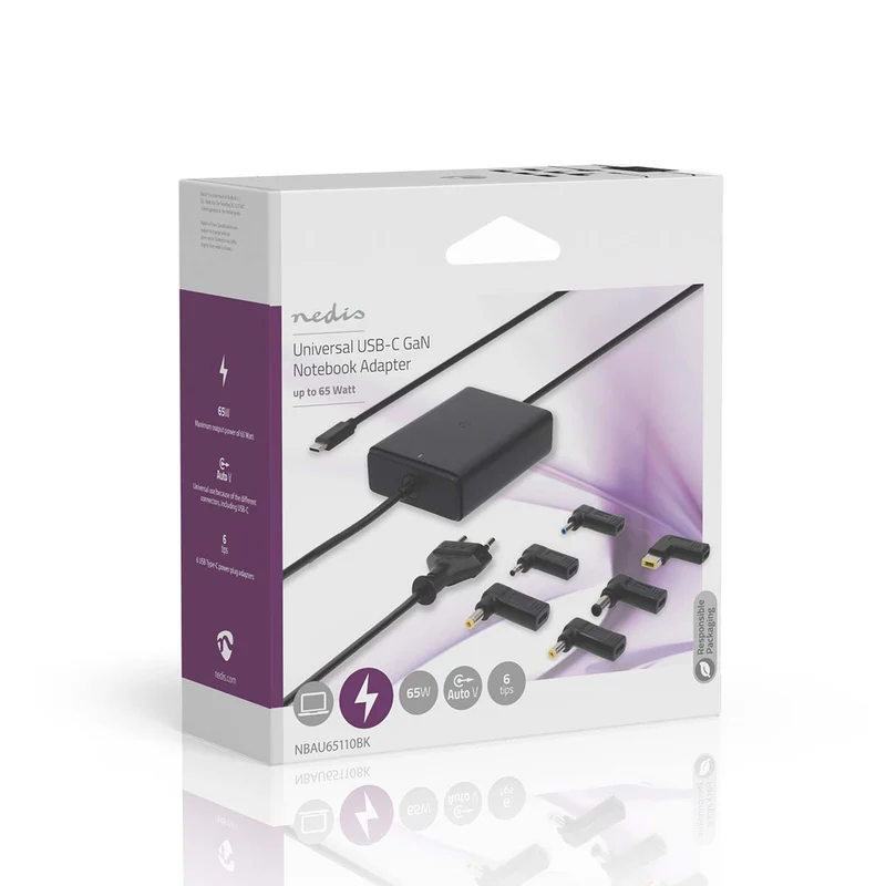 Notebook-Adapter GaN - 65W - 5 / 9 / 12 / 15 / 20 V DC