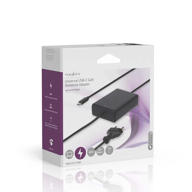 Notebook-Adapter GaN - 45W - 5 / 9 / 12 / 15 / 20 V DC