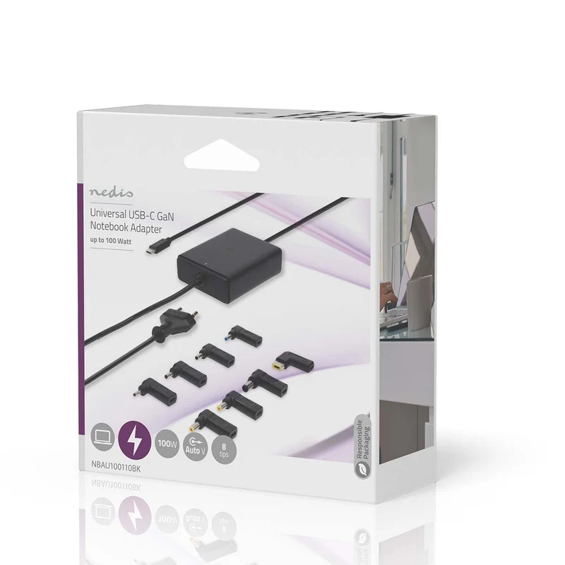 Notebook-Adapter GaN - 100W - 5 / 9 / 12 / 15 / 20 V DC