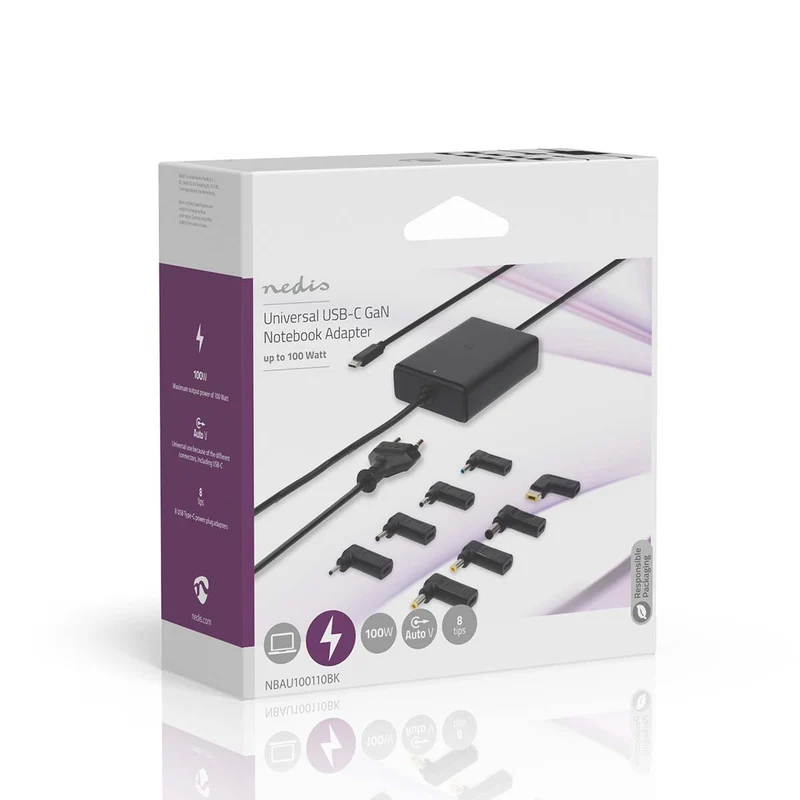 Notebook-Adapter GaN - 100W - 5 / 9 / 12 / 15 / 20 V DC