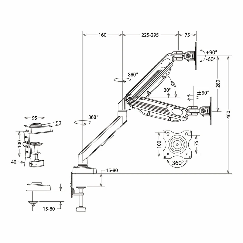 Monitorbeugel voor Bureaus Gasveer - 1 Scherm - 15 - 32"