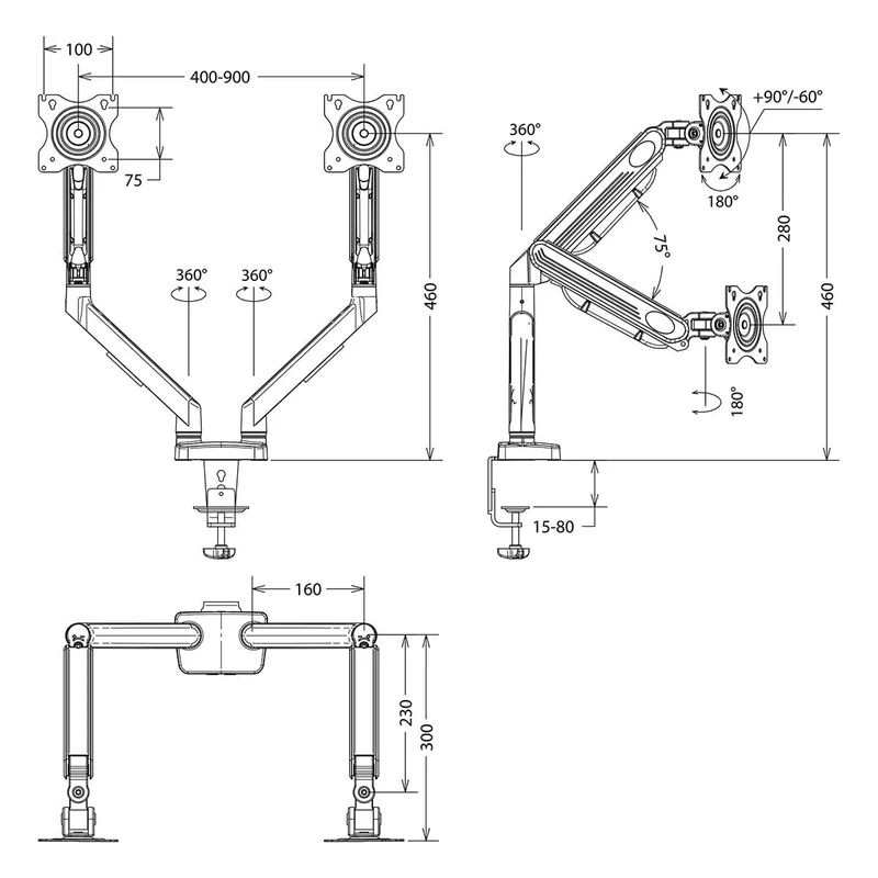 Monitorbeugel voor Bureaus Gasveer - 2 Schermen - 12 - 35"