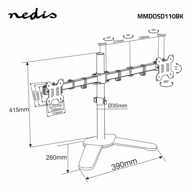 Monitorbeugel voor Bureaus 2 Schermen - 15 - 32" - 75x75 / 100x100