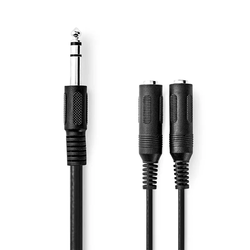 Stereo-Audiokabel 6,35 mm Male - 2x 6,35 mm Female - Vernikkeld