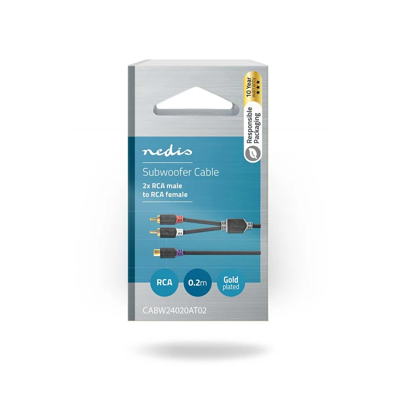 Stereo-Audiokabel 2x RCA Male - RCA Female - Verguld