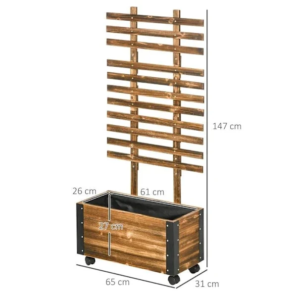 Outsunny Raised Garden Bed, Charred Solid Wood, 65 x 31 x 147 cm