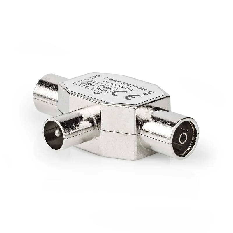 Satelliet- en Antenne-Adapter IEC (Coax) Male - 2x Coax Female - Vernikkeld