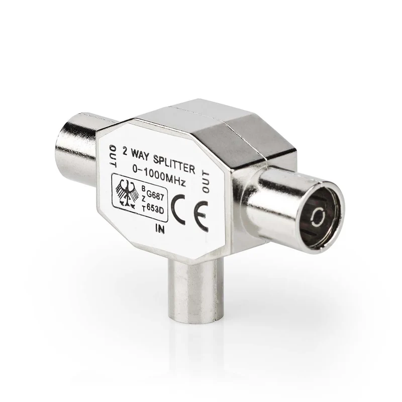 Satelliet- en Antenne-Adapter IEC (Coax) Male - 2x Coax Female - Vernikkeld
