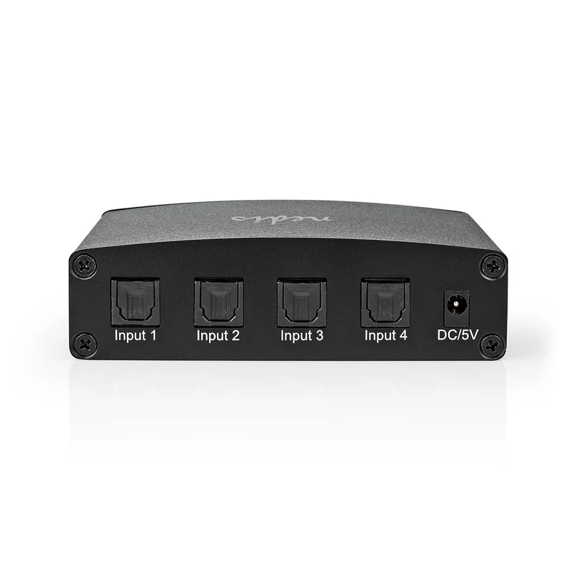 Digitale Audio-Switch 4-wegs - Ingangen audio / video / data: DC Power / 4x TosLink - Uitgangen audio / video / data: TosLink Female