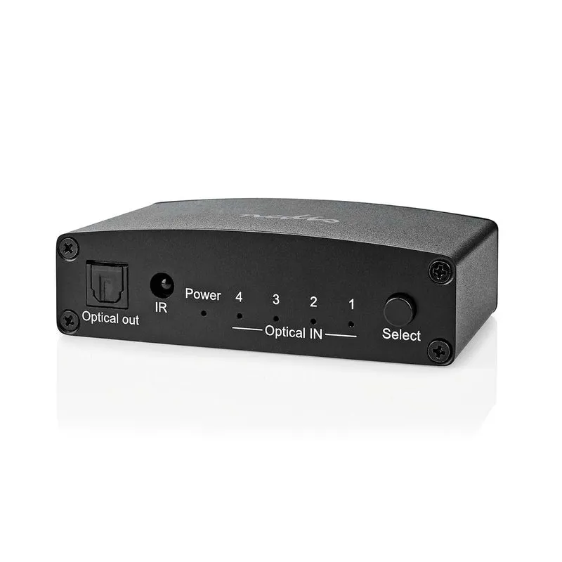 Digitale Audio-Switch 4-wegs - Ingangen audio / video / data: DC Power / 4x TosLink - Uitgangen audio / video / data: TosLink Female
