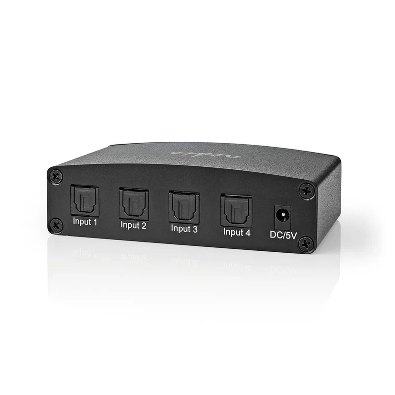 Digitale Audio-Switch 4-wegs - Ingangen audio / video / data: DC Power / 4x TosLink - Uitgangen audio / video / data: TosLink Female