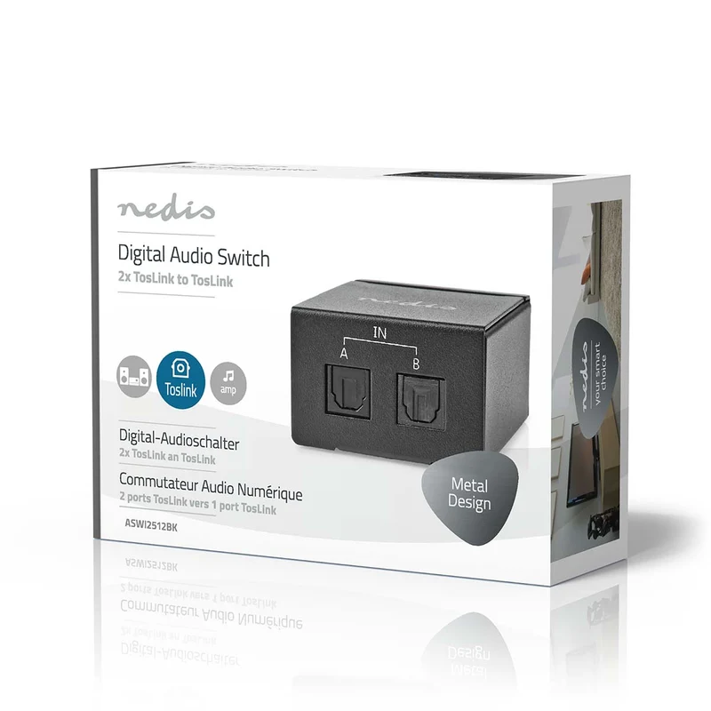 Digitale Audio-Switch 2-wegs - Ingangen audio / video / data: DC Power / 2x TosLink - Uitgangen audio / video / data: TosLink Female