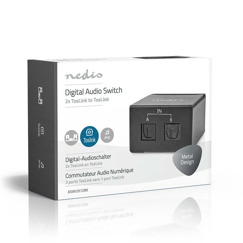 Digitale Audio-Switch 2-wegs - Ingangen audio / video / data: DC Power / 2x TosLink - Uitgangen audio / video / data: TosLink Female