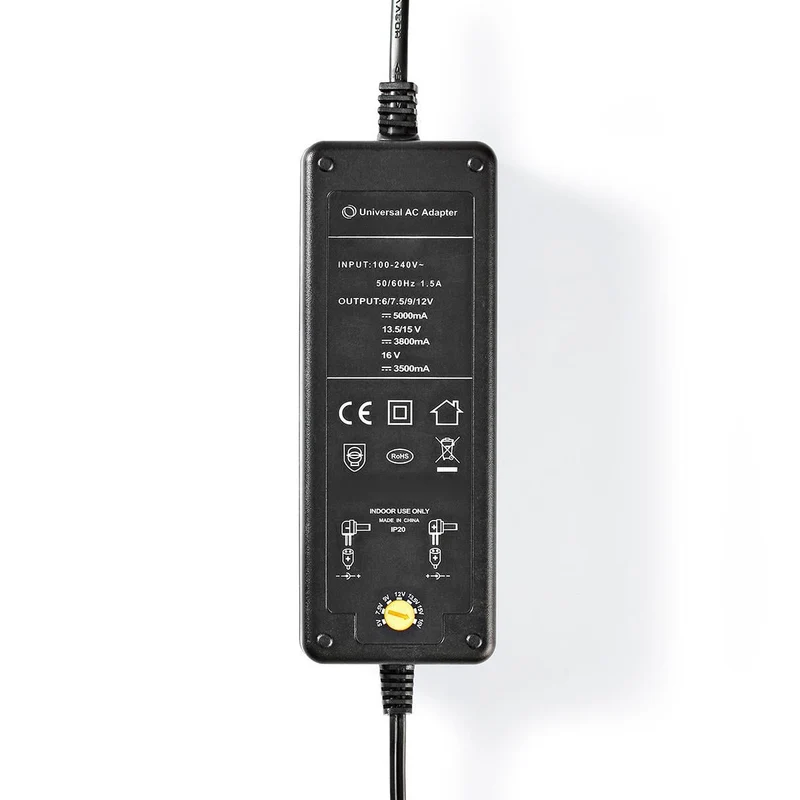 Universele AC-Stroomadapter 60W - 6 / 7.5 / 9 / 12 / 13.5 / 15 / 16 V DC - 1.10m