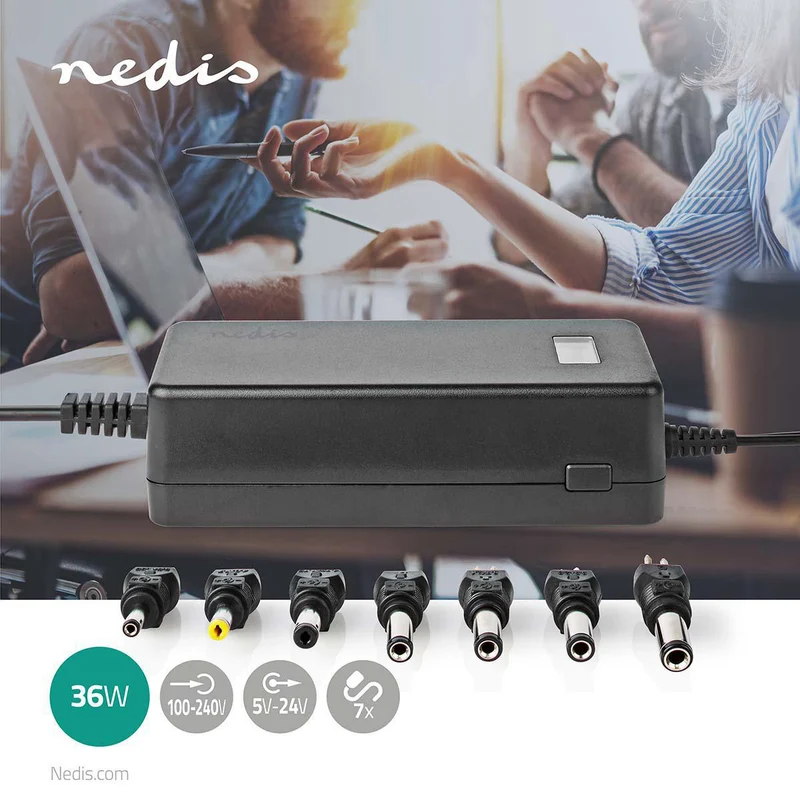 Universele AC-Stroomadapter 36W - 12 / 13 / 14 / 15 / 16 / 17 / 18 / 18.5 / 19 / 19.5 / 20 / 21 / 22 / 23 / 24 V DC - 1.80m