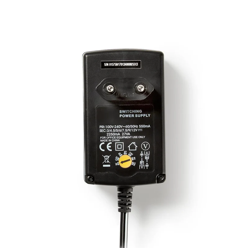 Universele AC-Stroomadapter 27W - 3 / 4.5 / 6 / 7.5 / 9 / 12 V DC - 1.80m