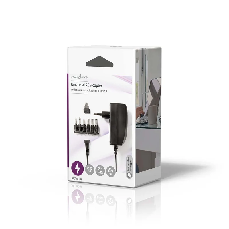 Universele AC-Stroomadapter 27W - 3 / 4.5 / 6 / 7.5 / 9 / 12 V DC - 1.80m