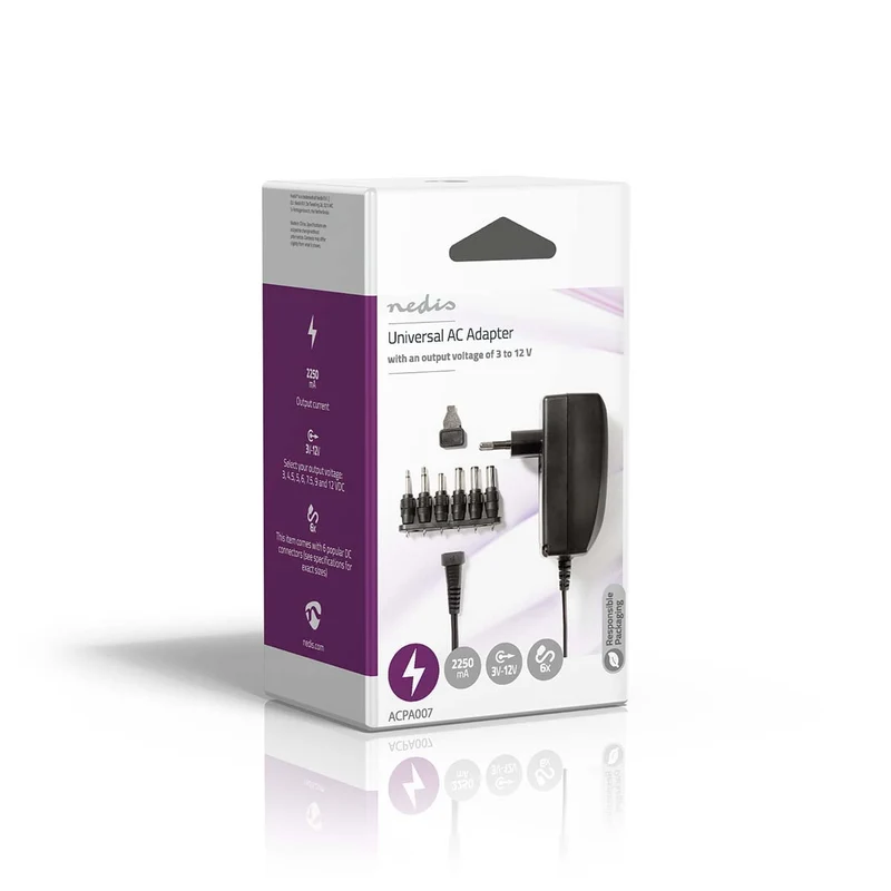 Universele AC-Stroomadapter 27W - 3 / 4.5 / 6 / 7.5 / 9 / 12 V DC - 1.80m
