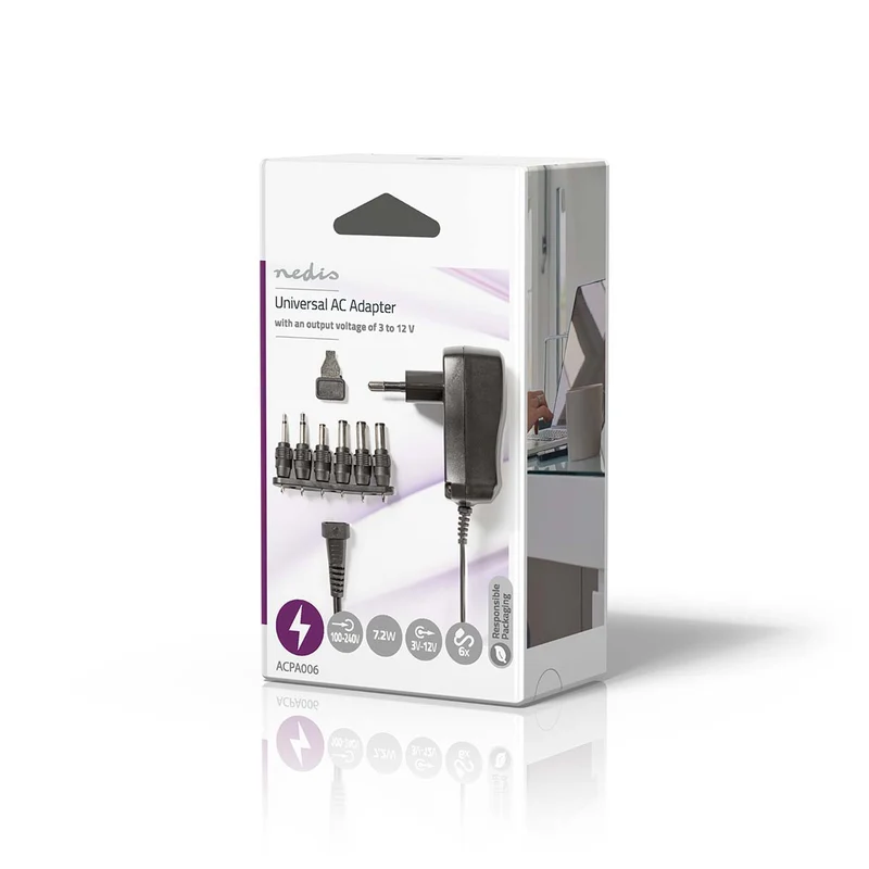 Universele AC-Stroomadapter 7.20W - 3 / 4.5 / 5 / 6 / 7.5 / 9 / 12 V DC - 1.80m