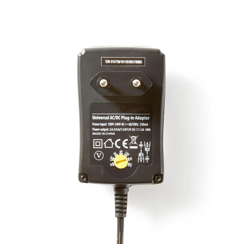 Universele AC-Stroomadapter 18W - 3 / 4.5 / 5 / 6 / 7.5 / 9 / 12 V DC - 1.80m