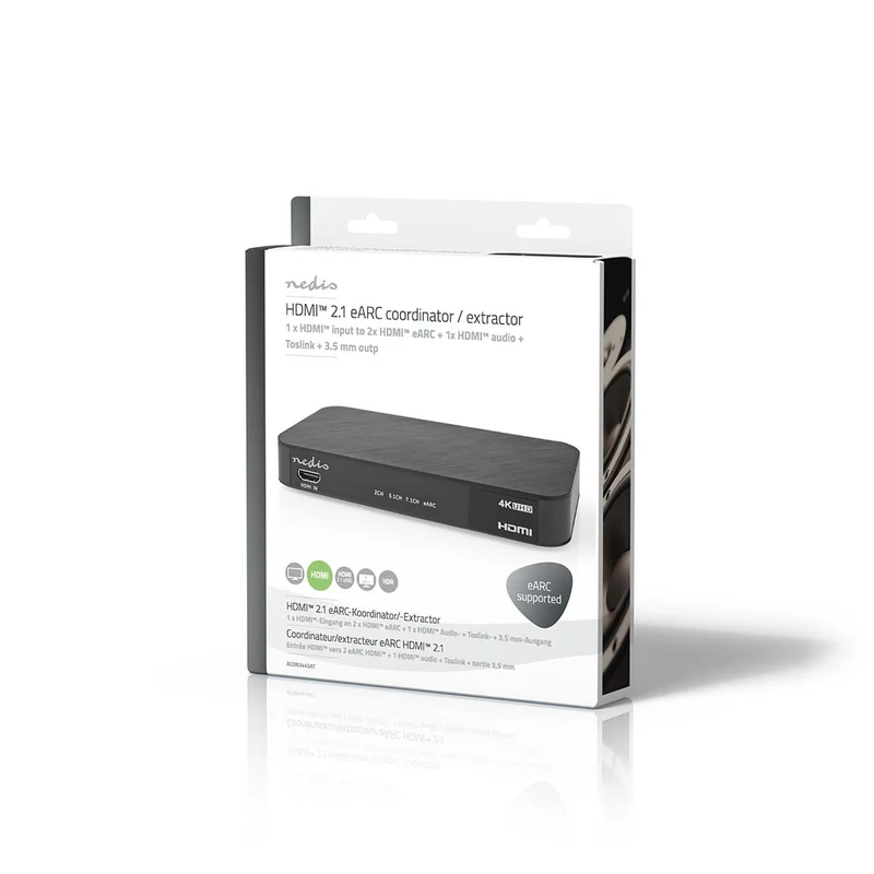 Digitale Audioconverter 2-wegs - Ingangen audio / video / data: DC Power / 1x HDMI™ Input - Uitgangen audio / video / data: 1x 3.5 mm Audio Out / 1x TosLink / 3x HDMI™ Output