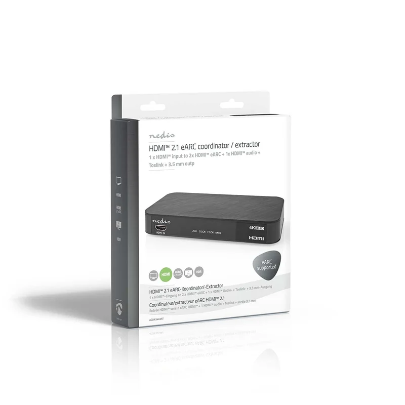 Digitale Audioconverter 2-wegs - Ingangen audio / video / data: DC Power / 1x HDMI™ Input - Uitgangen audio / video / data: 1x 3.5 mm Audio Out / 1x TosLink / 3x HDMI™ Output