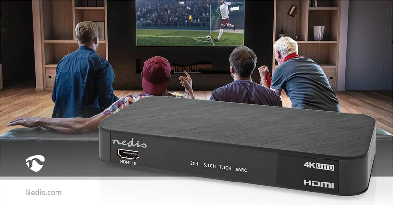 Digitale Audioconverter 2-wegs - Ingangen audio / video / data: DC Power / 1x HDMI™ Input - Uitgangen audio / video / data: 1x 3.5 mm Audio Out / 1x TosLink / 3x HDMI™ Output